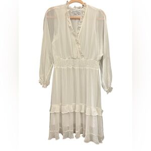 Emma & Michele White Ruffle Midi Dress Sz L